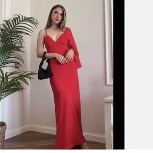 Zara Asymmetrical Red Slip Dress